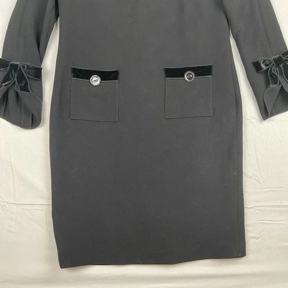 Teri Jon Rickie Freeman Black Velvet Trim Bow Sleeve Cocktail Dress Size 6 - Picture 3 of 11